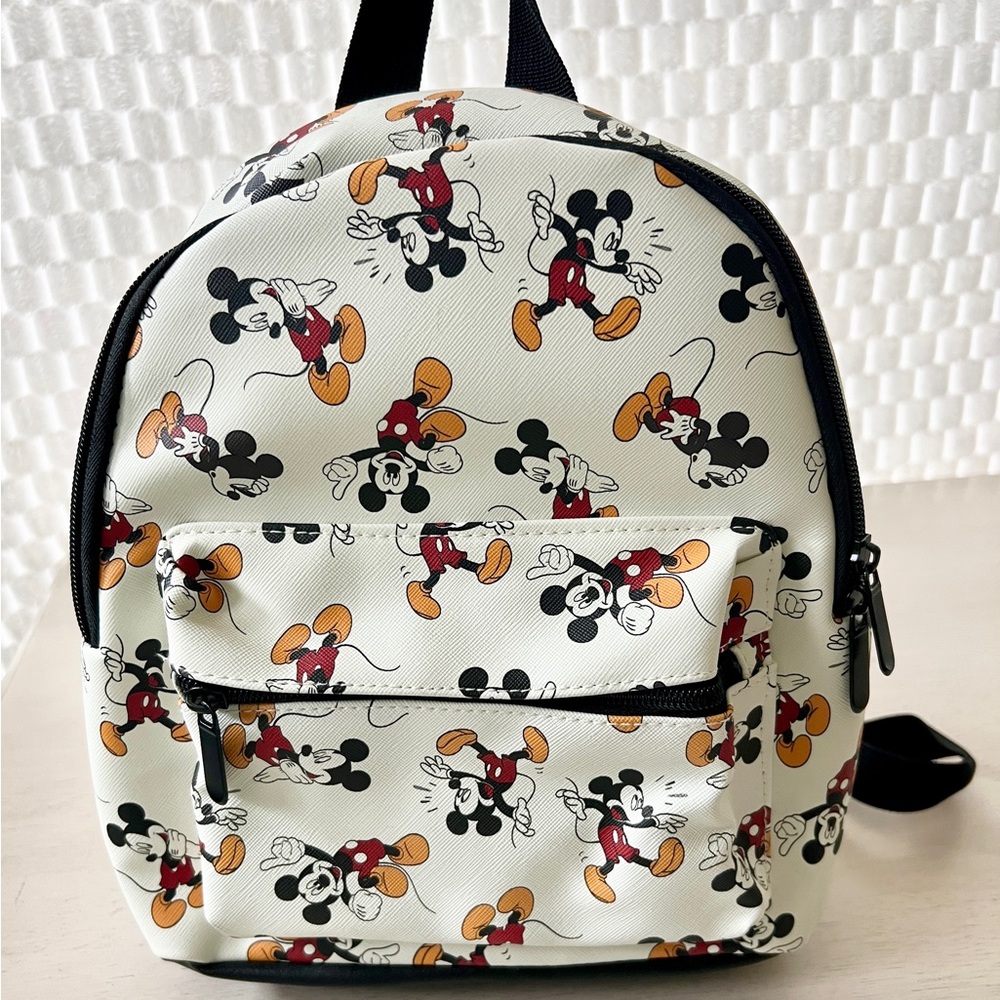 Disney Mickey Mouse Faux Leather Bag Backpack White Black Bioworld NWOT
